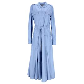 Gabriela Hearst-Gabriela Hearst Meyer Vestido camisa plissado com cinto em algodão azul-Azul,Azul claro