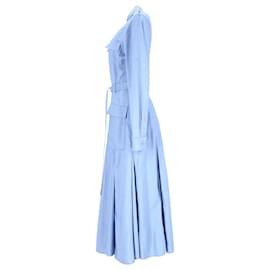 Gabriela Hearst-Gabriela Hearst Meyer Vestido camisa plissado com cinto em algodão azul-Azul,Azul claro