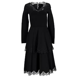 Stella Mc Cartney-Stella McCartney Long-Sleeve Lace-Trimmed Tiered Dress In Black Viscose-Black