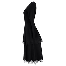 Stella Mc Cartney-Stella McCartney Long-Sleeve Lace-Trimmed Tiered Dress In Black Viscose-Black
