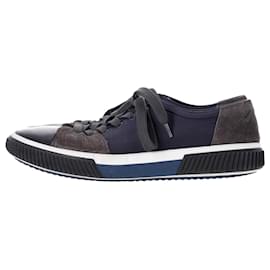 Prada-Prada Lace Up Sneakers in Navy Blue Canvas-Blue