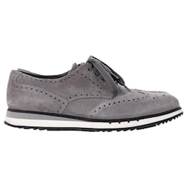 Prada-Prada Wingtip Detail Derby Sneakers in Grey Suede -Grey