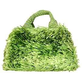 Prada-Prada Sacola Raffia Grass em Lona Verde-Verde