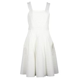 Maje-Maje Pleated Ribbed-Knit Dress in White Polyamide-Black