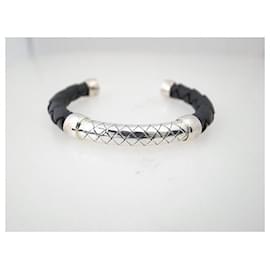 Bottega Veneta-Bottega Veneta Intrecciato Nappa Leather Bangle Bracelet S Black in Great Condition-Black