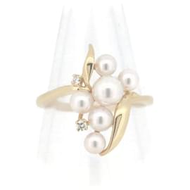 Mikimoto-Mikimoto 18K Perlen-Diamantring, Metallring in ausgezeichnetem Zustand-Andere