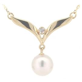 Mikimoto-Mikimoto 18K Pearl Diamond Necklace Metal Necklace in Excellent condition-Other