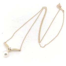 Mikimoto-Mikimoto 18Collier K Pearl Diamond Collier en métal en excellent état-Autre