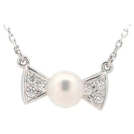Mikimoto-Mikimoto 18K Perlen-Diamant-Band-Halskette, Metallhalskette in ausgezeichnetem Zustand-Andere