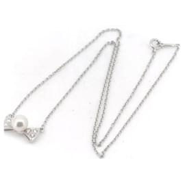 Mikimoto-Mikimoto 18Collar de cinta de diamantes K Pearl Collar de metal en excelentes condiciones-Otro