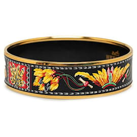 Hermès-Hermes Enamel Feather Bangle 23cm Gold Black Multicolor in Very Good Condition-Golden