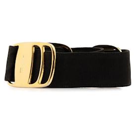 Salvatore Ferragamo-Salvatore Ferragamo Vara Ribbon Belt 85cm Gold Black Nylon in Very Good Condition-Black