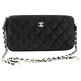 Chanel-Schwarze Perle 2016 Brieftasche an der Kette-Schwarz