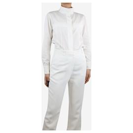 Chanel-Camisa blanca de algodón con cuello alto - talla UK 10-Blanco