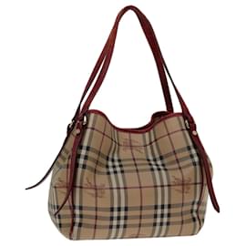 Burberry-BURBERRY Nova Check Tote Bag PVC Beige Red Auth yk11393-Red,Beige