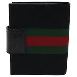 Gucci-GUCCI GG Canvas Web Sherry Line Day Planner Cover Black Red 115240 Auth yk11477-Black,Red