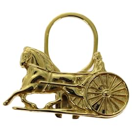 Céline-CELINE Pferdekutsche Schlüsselanhänger Metall Gold Auth ar11605b-Golden