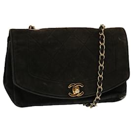 Chanel-CHANEL Diana Matelasse Bolso de hombro con cadena Ante Negro CC Auth 69992UNA-Negro