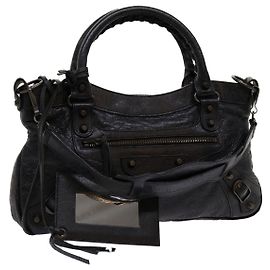 BALENCIAGA Le premier sac à main en cuir 2façon noir 103208 Auth yk11352 Noir