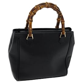 Gucci-GUCCI Bamboo Hand Bag Leather 2way Black 000 122 0316 auth 69772-Black