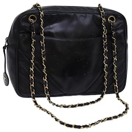Chanel-CHANEL Matelasse Bolso de hombro con cadena Cuero Negro CC Auth bs13119-Negro