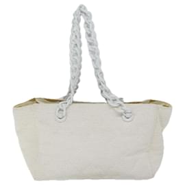 Chanel-CHANEL Tote Bag straw White CC Auth 69968-White