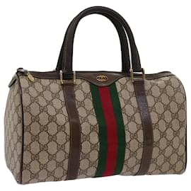 Gucci-GUCCI GG Canvas Web Sherry Line Sac Boston Beige Rouge 10 12 3842 Auth yk11354-Rouge,Beige