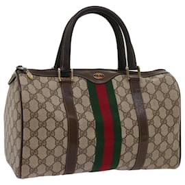 Gucci-GUCCI GG Lona Web Linha Sherry Bolsa Boston Bege Vermelho 10 12 3842 Auth yk11354-Vermelho,Bege