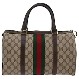 Gucci-GUCCI GG Canvas Web Sherry Line Boston Bag Beige Red 10 12 3842 Auth yk11354-Red,Beige