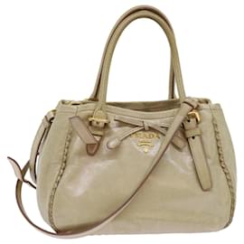 Prada-PRADA Hand Bag Leather 2way Beige Auth 69663-Beige