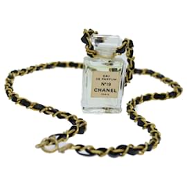 Chanel-CHANEL Perfume No.19 Necklace metal Gold Clear CC Auth ar11667B-Golden,Other