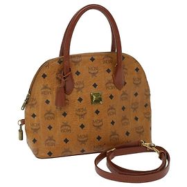 Bolsa de Mão MCM Vicetos Logogram Couro PVC 2maneira Brown Auth 69734 Marrom