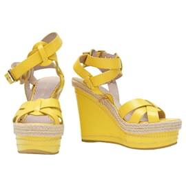 Mulberry-Mulberry yellow patent leather straps espadrille wedges heels sandals shoes 40-Yellow