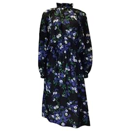 Autre Marque-Plan C Negro / Azul / Vestido midi de seda de manga larga con estampado floral multicolor verde-Negro