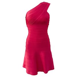 Autre Marque-Herve Leger – Sydney-Kleid mit One-Shoulder-Träger in Hellrosa-Pink