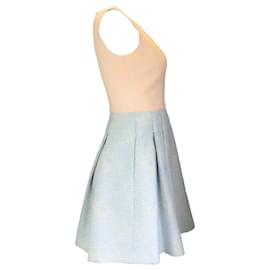 Autre Marque-Paule Ka Light Pink / Light Blue Embroidered Pleated Sleeveless V-Neck Cotton Dress-Multiple colors