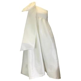 Autre Marque-Kika Vargas - Robe blanche en satin à une épaule avec nœud et détail-Blanc