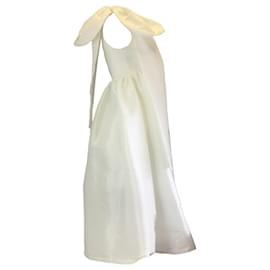 Autre Marque-Kika Vargas White Bow Detail One Shoulder Satin Dress-White
