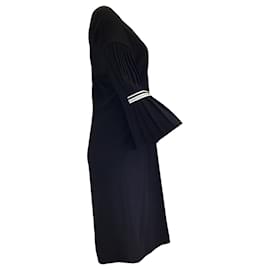 Autre Marque-Vionnet Black Bell Sleeved V-Neck Crepe Midi Dress-Black