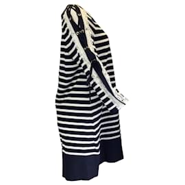 Autre Marque-Alberta Ferretti Blu Navy / Abito in maglia con finiture in pizzo a righe bianche-Blu