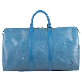 Louis Vuitton-Louis Vuitton Keepall en cuir épi bleu Toledo 45 M42975-Bleu