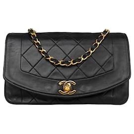 Chanel-CHANEL Lambskin 24K Gold Diana Crossbody Single Flap Bag-Black