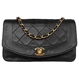 Chanel-CHANEL Piel De Cordero 24Bolso bandolera K Gold Diana con solapa única-Negro