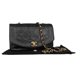 Chanel-CHANEL Pelle di agnello 24Borsa a tracolla Diana K Gold con patta singola-Nero