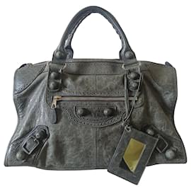 Balenciaga-Balenciaga Agneau Giant Brogues Hardware Grey City Bag-Grey