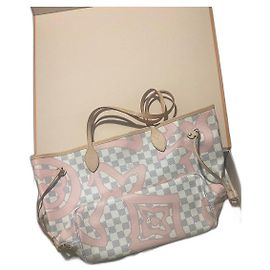 Louis Vuitton Neverfull Tahitienne Damier Azur Graffiti Rose Blanc