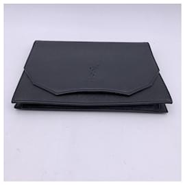 Yves Saint Laurent-Vintage Black Leather YSL Logo Clutch Bag-Black
