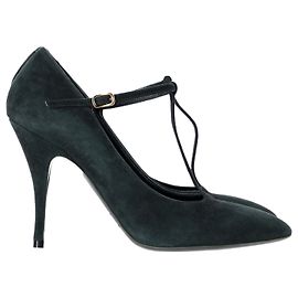 Rochas Green T-Strap Pumps in Green Suede Green
