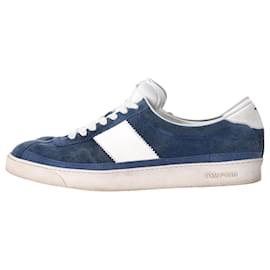 Tom Ford-Tom Ford Bannister Leather-Trimmed Suede Sneakers in Blue Suede-Blue