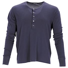 Tom Ford-Tom Ford Henley Shirt in Blue Cotton-Blue